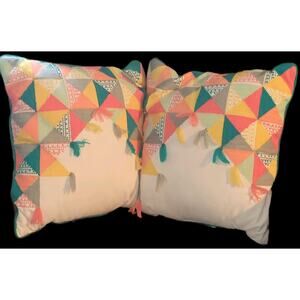 Pair Pillowfort Decorative Pillows Teal( Blue-Green) Beadeded & Tassel Editions
